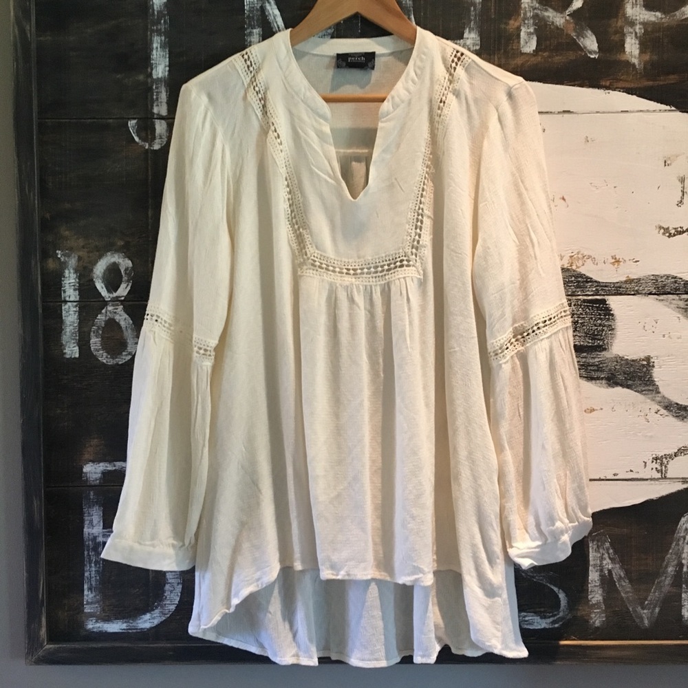 SOLD OUT!! Long Sleeve Boho Cream Tunic Top Blouse - Picture 2 of 6